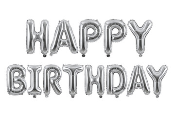 Silver metallic happy birthday foil balloons isolated © PEE PHIBAN