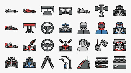 Naklejka premium Creative Icon Set of Racing Elements and Motorsport Illustrations for Designers and Enthusiasts