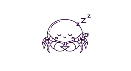 Fototapeta premium Sleeping Cartoon Crab with Closed Eyes.