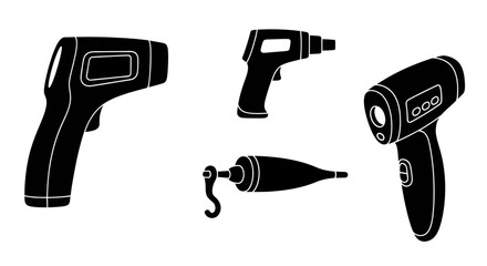 Digital infrared forehead thermometer handheld scanner icons. © Alip