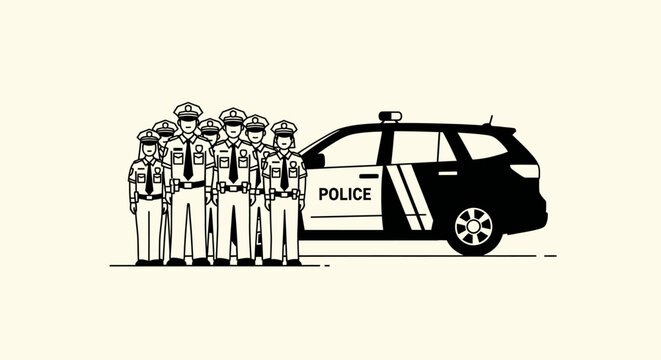 Police officers standing next to vehicle.