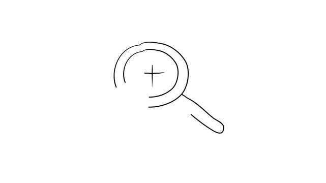 Zoom, magnify, zoom in, search. Contour drawing, silhouett animation. Continuous line. Isolated on white. Video 4k object illustration self-drawing. Object construction. Minimalist continuous line dra