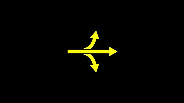 Three Way Yellow Arrow Black Background Loop Animation Choice Decision Direction Split Way Road Apps