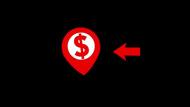 Dollar Currency Location Pin Animation on Black Background &ndash; Financial Location and Investment Marker