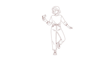Fototapeta premium Woman Dancing with Phone in Hand Freely.