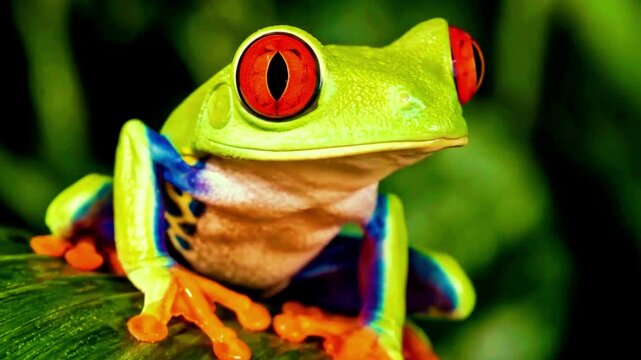 Red Eyed Tree Frog Resting On Leaf Tropical Rainforest Wildlife Photography video amphibian