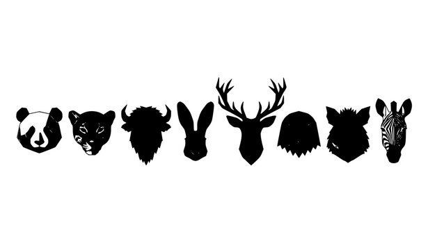 Minimal Geometric Animal Head Vector Icons Modern Wildlife Symbol Pack
