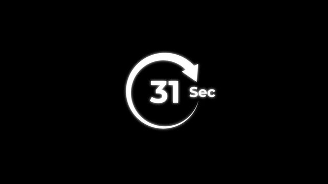 Animation video timer icon with 31 Sec. timer 31 Seconds countdown icon. motion graphic arrow Clock 31 Second icon, black background 4k video animation