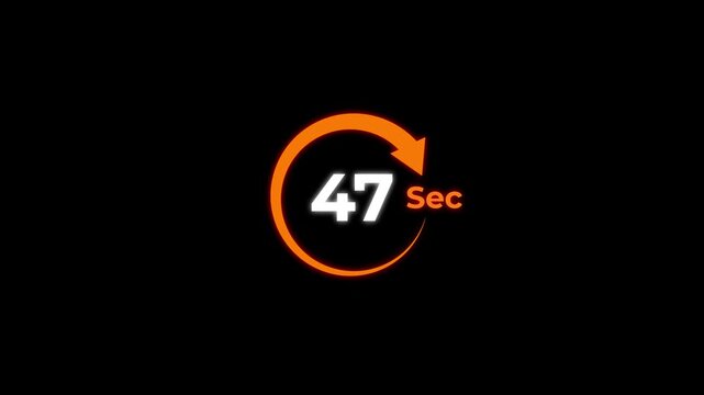 Animation video timer icon with 47 Sec. timer 47 Seconds countdown icon. motion graphic arrow Clock 47 Second icon, black background 4k video animation