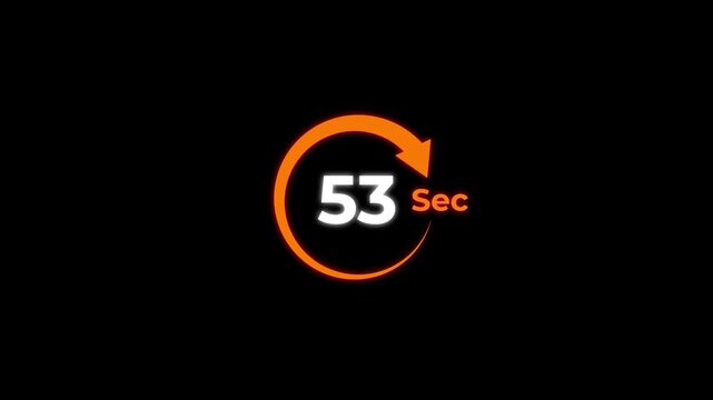 Animation video timer icon with 53 Sec. timer 53 Seconds countdown icon. motion graphic arrow Clock 53 Second icon, black background 4k video animation