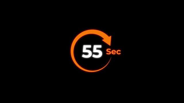 Animation video timer icon with 55 Sec. timer 55 Seconds countdown icon. motion graphic arrow Clock 55 Second icon, black background 4k video animation