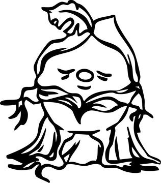 Halloween Cute Character Root Spooky Creepy Ghost Witch Monster Costume Mascot Cartoon Whimsical sticker Line Art Illustration