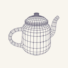 Teapot futuristic wireframe model. Low poly object. Connection structure. Polygonal mesh teapot. © JEGAS RA