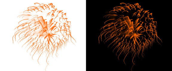 Orange firework explosion isolated on white and black backgrounds, vibrant pyrotechnic burst set, glowing festive firework display for celebration design © Motion Mania