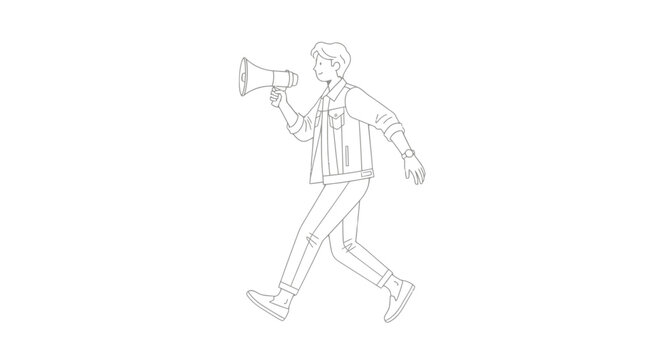 Man Running with Megaphone in Hand.