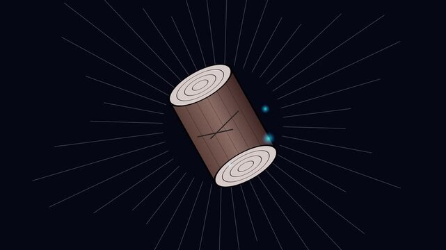 2D Animation of a Magical Wooden Scroll Appearing and Rotating in Space with Glowing Sparkles VFX