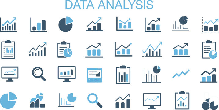 Data Analysis and Statistics Line Icons with Blue Accents chart graph