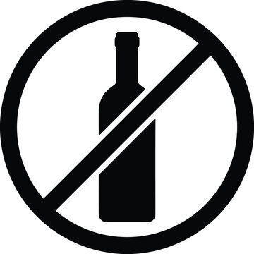 Prohibited wine bottle icon in a prohibition sign for warning labels and advertisements