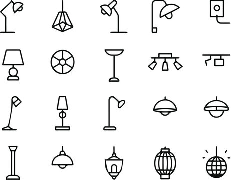Desk and table lamp icon set
