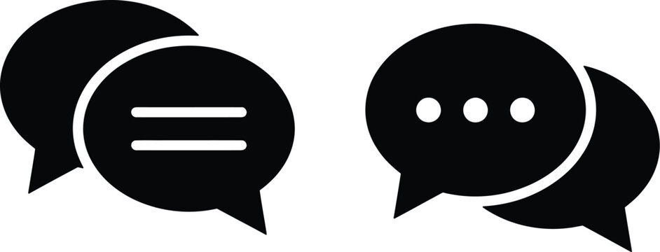 Black chat speech bubble icons for website and mobile app design