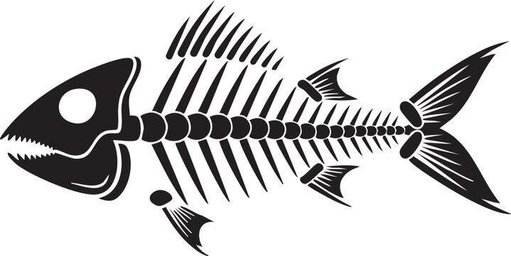 Black silhouette of a fish skeleton icon on white background