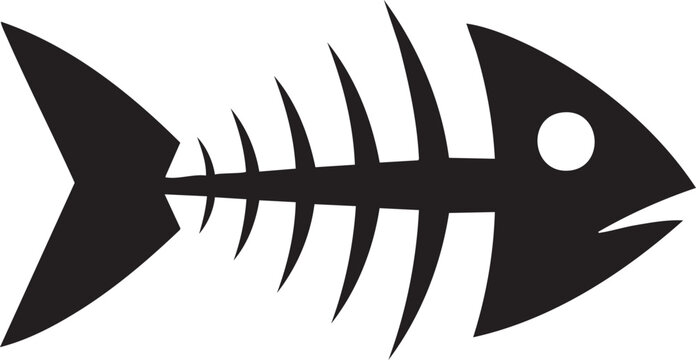Minimalist fish bone silhouette icon with skeleton, silhouette