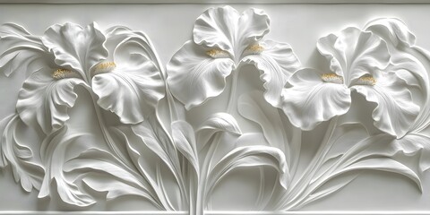 White flowers with gold centers on white background