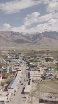 Vertical 4K RAW Drone Footage of Padum, Ladakh | Aerial View of Zanskar Valley, Himalayan Mountains and Scenic High-Altitude Landscape, India