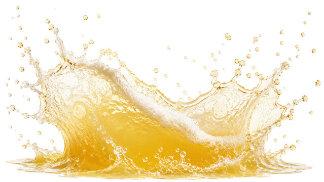 Wheat beer splash wave isolated as transparent PNG with pale golden foam and lively bubbles