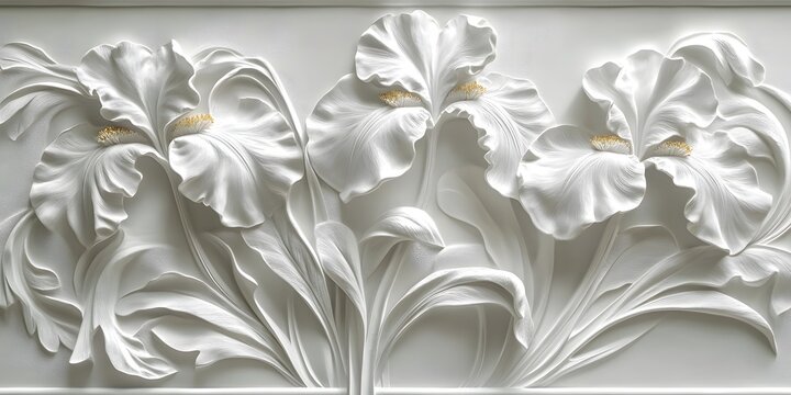 White flowers with gold centers on white background