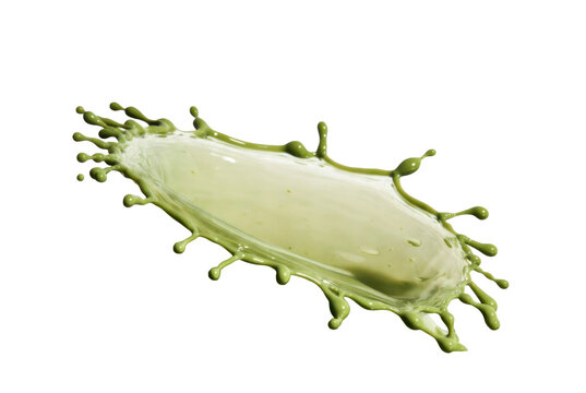 Green matcha latte splash wave with creamy liquid motion, fresh droplets and wellness energy
