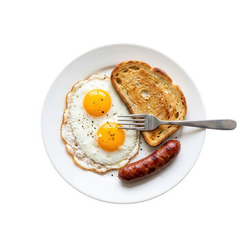 Breakfast Plate with Fried Eggs Sausage Toast
