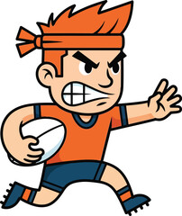 Fototapeta premium Angry cartoon football player running with ball in aggressive action pose isolated on white