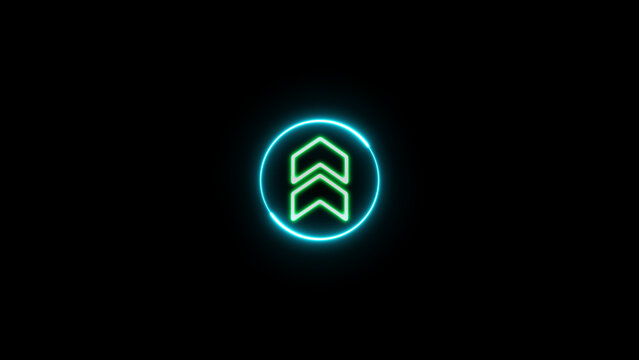 Neon effect circal with swipe up icon. Up arrow button symbol. Swipe Up icons for social media stories.