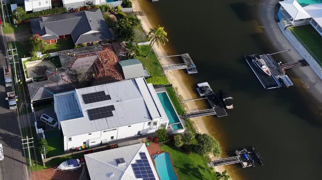 Aerial View of Luxury Waterfront Homes and Canals in Broadbeach Australia