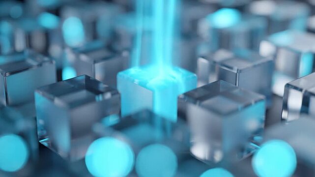 Cinematic Shallow Depth of Field Dark Isometric Cubes Abstract Background