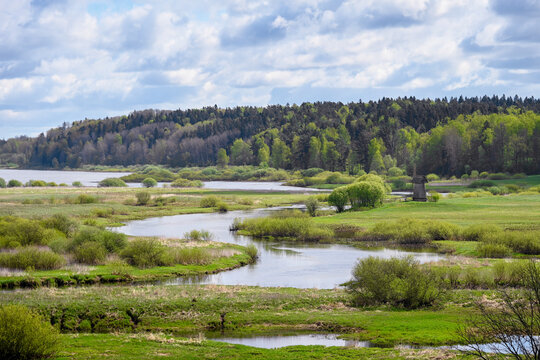 Summer landscape of the Sorot River valley in the Pushkin Hills, Pskov region of Russia