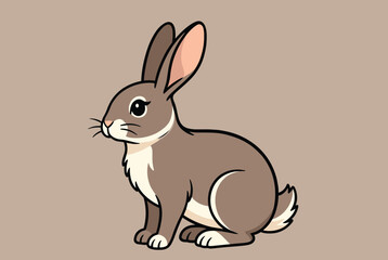 Obraz premium Adorable brown and white cartoon rabbit sitting peacefully on a neutral background representing cute wildlife illustration.