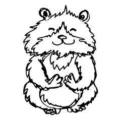 Naklejka premium Cute fat hamster. Black and white hand-drawn cartoon vector sketch of a fluffy rodent sitting isolated on white