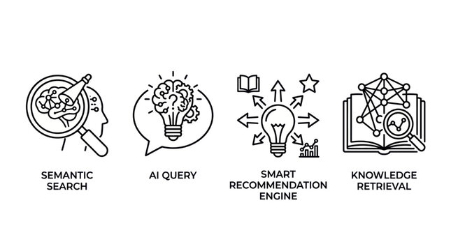 Black and white line art icons for ai concepts