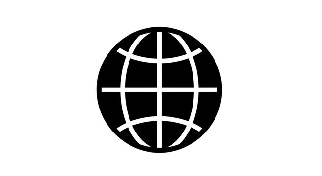 Globe icon representing the planet Earth displays longitudinal and latitudinal lines, signifying global connectivity, international business, and environmental awareness in a digital format.