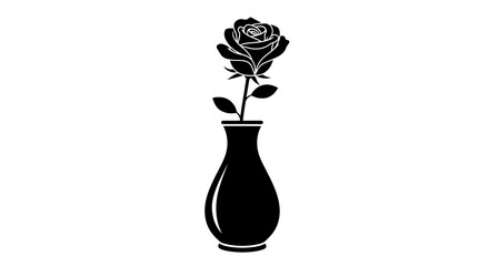 Rose in vase silhouette stands as a classic symbol of elegance, romance, and botanical beauty on a clean white background for various design projects. © Berkah