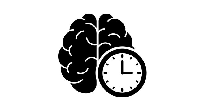 Brain and clock icon represents cognitive management, mental productivity, and the efficient allocation of time for intellectual tasks in a clean, professional, and modern graphic design style.