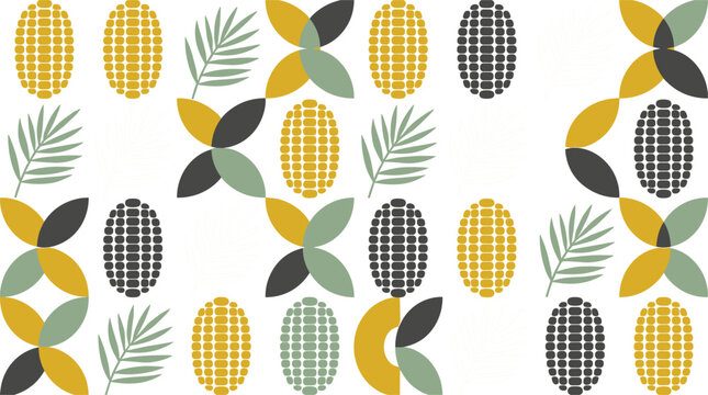 Abstract mid century modern corn agriculture seamless pattern background vector illustration with geometric leaves and stalks textureAbstract mid century modern corn agriculture seamless 