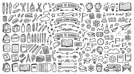 Obraz premium Large collection of back to school doodle icons.