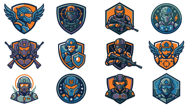 Tactical soldier and futuristic commando esports mascot logo set.