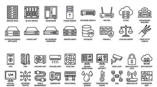 Collection of various datacenter and server related icons