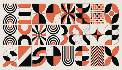 Obraz premium Geometric Pattern Banner with Black, Orange, and White Shapes