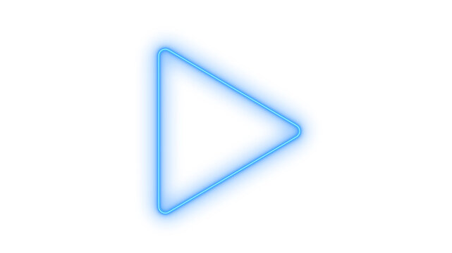 Glowing neon play button icon isolated on transparent background. Media start symbol. Video player control. Blue triangle sign. Digital interface element.
