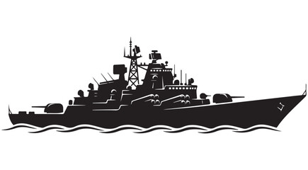 Warship silhouette vector with naval destroyer features and stylized waves for military defense and maritime security themes © Kue